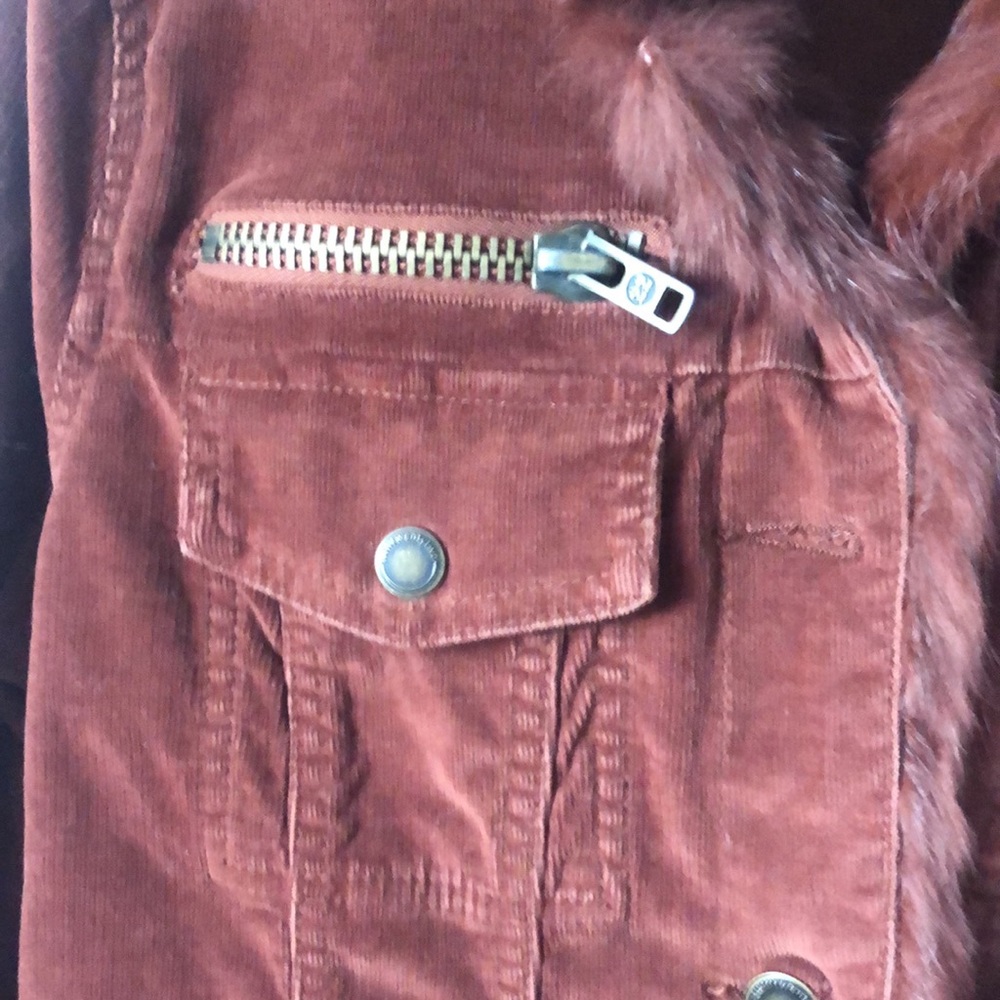 Twill Twenty Two Brown Jacket With Rabbit Fur - image 5